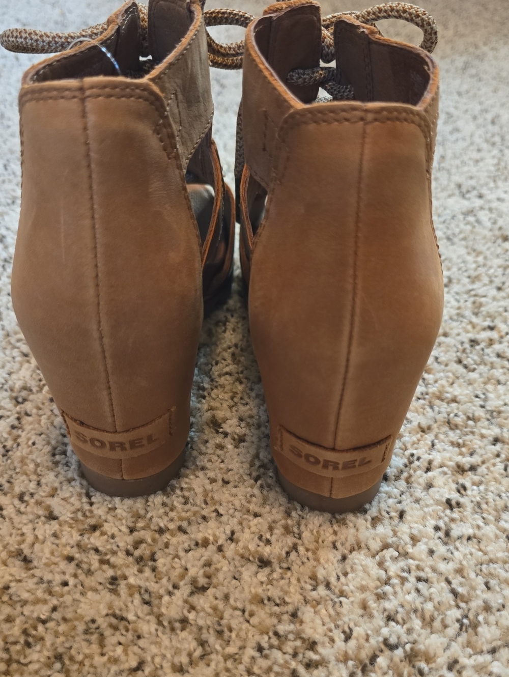 Sorel Joanie Women’s Size 9 Lace Up Open-Toe Lace-Up Wedge Tan Sandals - Picture 3 of 7